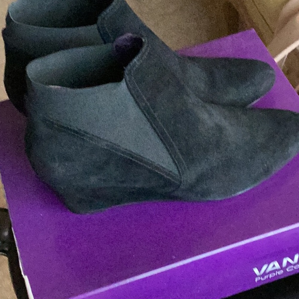 Vaneli Black Suede Wedge Ankle Boots